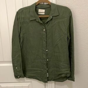 J. Crew Linen Forest Green Button-Down Shirt